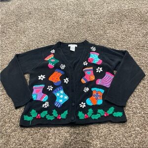 Victoria Jones vintage Christmas, stocking button-down cardigan sweater medium